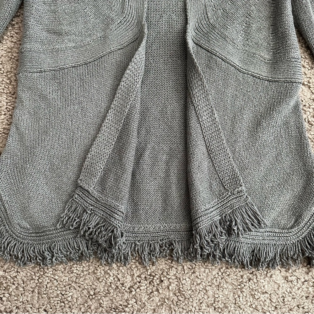 Sparrow Gray Knit Open Front Curve Fringe Hem Car… - image 5